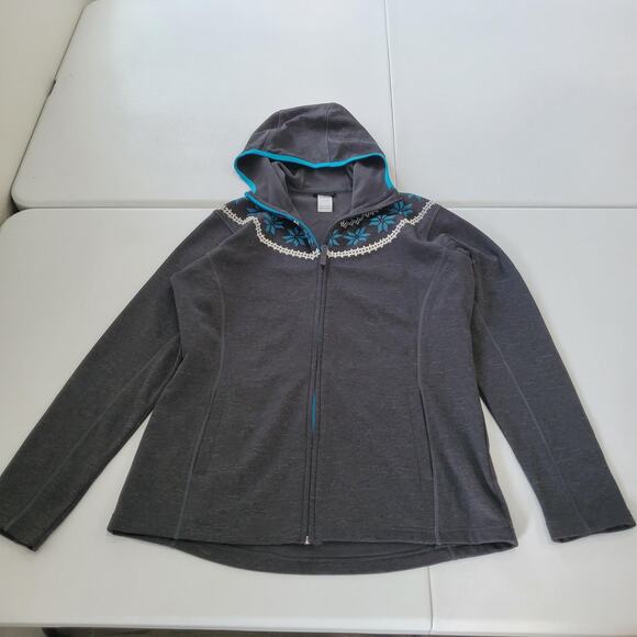Helly Hansen Hoodie Womens XL Gray Fleece Full Zip Nordic Snowflake Fair Isle - Picture 1 of 10